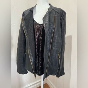 Calvin Klein Black Textured Vegan Leather Jacket